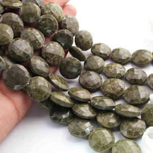 1  Strand Green Jasper  Faceted Briolettes  - Coin  Briolettes -20mmx20mm-16mmx17mm-10 Inches BR01563 - Tucson Beads