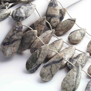 1  Long Strand Shaded Grey Jasper Faceted Briolettes - Pear Shape Briolettes -38mmx16mm-30mm19x11mm- 9Inches BR01561 - Tucson Beads