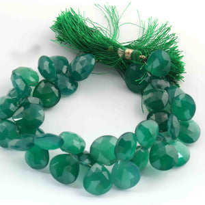 1 Strand Green Onyx Faceted Briolettes - Heart Shape , Jewelry Making Supplies -10mmx12mm-16mmx12 mm-8 Inches BR2524 - Tucson Beads