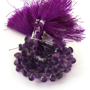 1 Long Strand Amethyst Faceted Briolettes - Pear Shape Briolettes -8mmx7mm- 7 Inches BR3148 - Tucson Beads