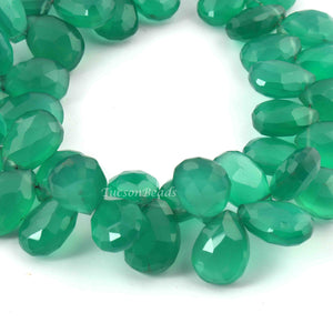 1  Strand Green Onyx Faceted Briolettes -Pear Shape Briolettes 15mmx10mm 8 Inches BR3086 - Tucson Beads