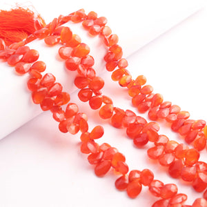 1 Strand Carnelian Faceted Briolettes  -Pear  Shape  Briolettes - 9mmx7mm-12mmx8mm 8 Inches BR02461 - Tucson Beads