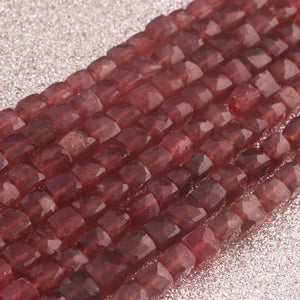 1 Strand Strawberry Faceted Cube Box Shape Beads -3D Cube Gemstone Beads, Fine Quality  Strawberry  Briolettes 7mm-6mm -8 Inches BR02882 - Tucson Beads