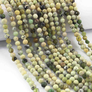 2 Strands Green Opal 3mm Gemstone Balls, Semiprecious beads 12 Inches Long- Faceted Gemstone Jewelry RB0058 - Tucson Beads