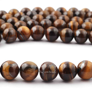 1 Strand Brown Tiger ,Best Quality , High Quality , Smooth Round Balls - Smooth Balls Beads -10mm 15 Inches BR0068 - Tucson Beads