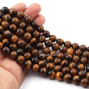 1 Strand Brown Tiger ,Best Quality , High Quality , Smooth Round Balls - Smooth Balls Beads -10mm 15 Inches BR0068 - Tucson Beads