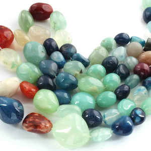 1 Strand Multi Color Chalcedony Smooth Briolettes -Tumbled Shape Briolettes - 13mmx12m-36mmx17mm- 12 Inches BR01830 - Tucson Beads