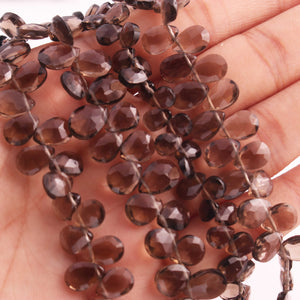 1  Strand Smoky Quartz Faceted Briolettes -Pear Shape  Briolettes  7mmx6mm-10mmx8mm -8 Inches BR02491 - Tucson Beads