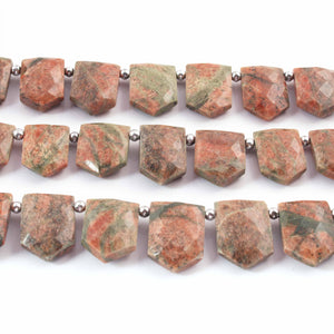 1 Strand Natural Unakite  Faceted Pentagon Shape Briolettes - Jewelry Making Supplies - 13mmx10mm-18mmx12mm 9 Inch BR02236 - Tucson Beads