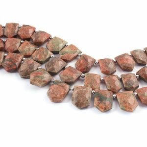 1 Strand Natural Unakite  Faceted Pentagon Shape Briolettes - Jewelry Making Supplies - 13mmx10mm-18mmx12mm 9 Inch BR02236 - Tucson Beads