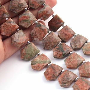 1 Strand Natural Unakite  Faceted Pentagon Shape Briolettes - Jewelry Making Supplies - 13mmx10mm-18mmx12mm 9 Inch BR02236 - Tucson Beads