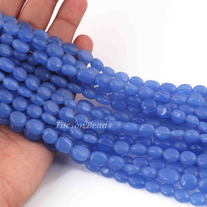 1 Long Strand Blue  Chalcedony  Smooth Briolettes -Oval Shape Briolettes - 7mmx7mm-12mmx10mm - 12 Inches BR0533 - Tucson Beads