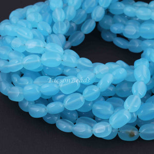 1 Long Strand Blue Aqua  Chalcedony  Smooth Briolettes -Oval Shape Briolettes - 7mmx8mm-12mmx9mm - 13 Inches BR0535 - Tucson Beads