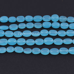 1 Long Strand Blue Aqua  Chalcedony  Smooth Briolettes -Oval Shape Briolettes - 7mmx8mm-12mmx9mm - 13 Inches BR0535 - Tucson Beads