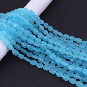 1 Long Strand Blue Aqua  Chalcedony  Smooth Briolettes -Oval Shape Briolettes - 7mmx8mm-12mmx9mm - 13 Inches BR0535 - Tucson Beads