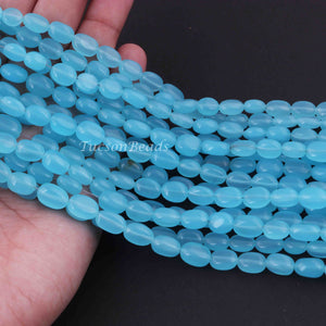 1 Long Strand Blue Aqua  Chalcedony  Smooth Briolettes -Oval Shape Briolettes - 7mmx8mm-12mmx9mm - 13 Inches BR0535 - Tucson Beads