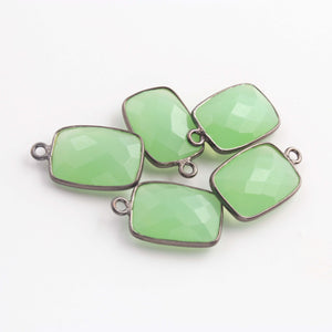 5 Pcs Green Chalcedony Oxidized Sterling Silver Faceted Rectangle Single Bail Pendant-18mmx11mm SS075 - Tucson Beads