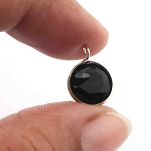 3 Pcs  Black Spinel 925 Silver Plated Faceted - Round Shape Faceted Pendant -13mmx10mm-PC910 - Tucson Beads