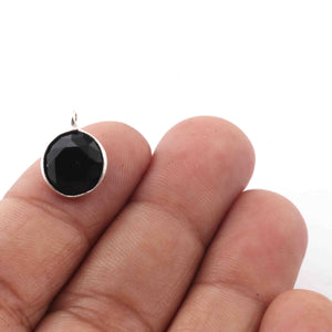 3 Pcs  Black Spinel 925 Silver Plated Faceted - Round Shape Faceted Pendant -13mmx10mm-PC910 - Tucson Beads