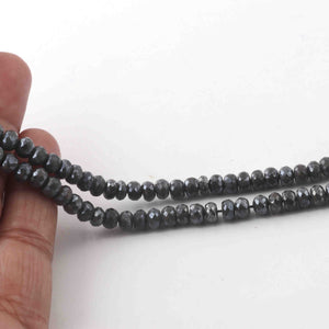 1 Long Strands Gray Moonstone Silver Coated Faceted Rondelles - Gray Moonstone Roundelle Beads 5mm-6mm 15.5 Inches BR479 - Tucson Beads