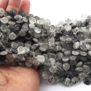 1 Strands Black Rutile Faceted Heart Briolettes - Tourmilated Quartz  Heart Shape Birolettes 8mmx9mm-10mmx10mm 8 inch BR2803 - Tucson Beads