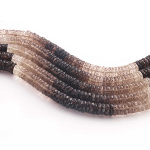 1  Strand  Natural Shaded Smoky Quartz Faceted Heishi Tyre Shape Gemstone Beads,  Shaded Smoky Quartz  Tyre Wheel Rondelles Beads, 7mm 8 Inches BR02891 - Tucson Beads