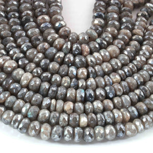 1 Strand Gray Moonstone Silver Coated Faceted Rondelles - Gray Moonstone -7mm - 8mm 8 Inches BR01847 - Tucson Beads