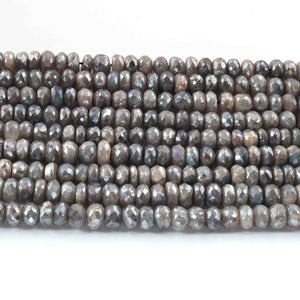 1 Strand Gray Moonstone Silver Coated Faceted Rondelles - Gray Moonstone -7mm - 8mm 8 Inches BR01847 - Tucson Beads