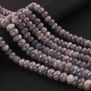 1 Strand Gray Moonstone Silver Coated  Faceted Rondelles  - Gemstone Rondelles  8mm-9mm 14 Inches BR0666 - Tucson Beads