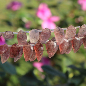 1 Strand Strawberry Quartz  Faceted Briolettes -Pink Rutile Fancy Shape Briolettes - 16mmx9mm-21mmx11mm -8 inch BR0317 - Tucson Beads