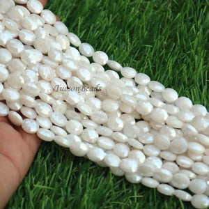 1 Long Strand White Silverite Faceted Briolettes  -Oval Shape Briolettes  - 8mm -13.5  Inches BR0348 - Tucson Beads