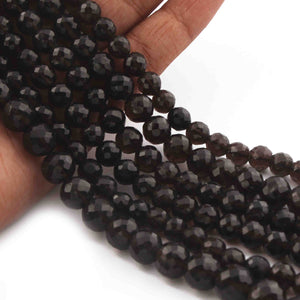 1 Long Strand Smoky Quartz Faceted Round Balls beads - Gemstone ball Beads 7mm-8mm 10 Inches BR0735 - Tucson Beads