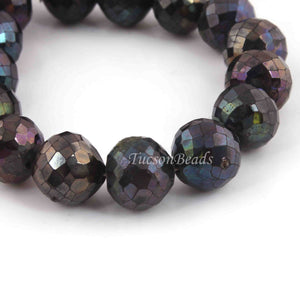 1 Strand Black Spinel Blue Coated  Faceted Rondelles  -Round Shape  Rondelles -10mm -5.5 Inches BR4224 - Tucson Beads