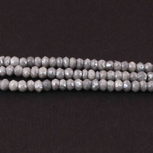 3 Long Strands Gray Moonstone Silver Coated Faceted Rondelles Beads, Round Beads 4mm 14 Inches RB456 - Tucson Beads