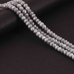 3 Long Strands Gray Moonstone Silver Coated Faceted Rondelles Beads, Round Beads 4mm 14 Inches RB456 - Tucson Beads