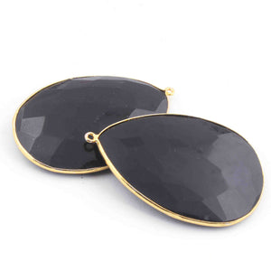 2 Pcs Black Onyx Pear Shape Pendant , 24k Gold Plated Pendant- 53mmx36mm- PC802 - Tucson Beads