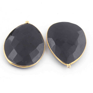 2 Pcs Black Onyx Pear Shape Pendant , 24k Gold Plated Pendant- 53mmx36mm- PC802 - Tucson Beads