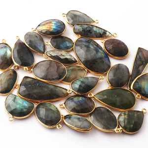 5 Pcs Labradorite Faceted Assorted Shape 24k Gold Plated Single Bail Pendant - Labradorite Assorted Pendant 28mmx16mm-28mmx16mm PC278 - Tucson Beads