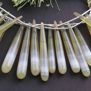 1  Long Strand Shaded Green Chalcedony Smooth  Briolettes -Long Tear Drop Shape  Briolettes -30mmx7mm-58mmx7mm - 8 Inches BR01321 - Tucson Beads