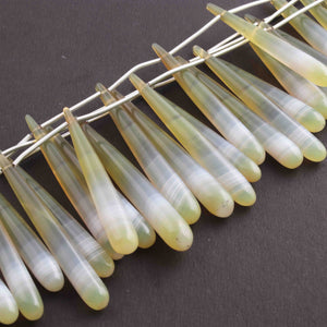 1  Long Strand Shaded Green Chalcedony Smooth  Briolettes -Long Tear Drop Shape  Briolettes -30mmx7mm-58mmx7mm - 8 Inches BR01321 - Tucson Beads