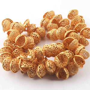 1 Strand Gold Plated Designer Copper Half Cap, Casting Copper Beads, Jewelry Making Supplies 12mmx5mm 7.5 inches GPC206 - Tucson Beads