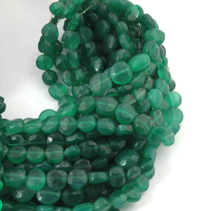 1 Strand Green Onyx Faceted   Briolettes -Coin Shape  Briolettes - 7mm-11mm-8 Inches BR3648 - Tucson Beads