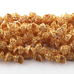 2 Strands Gold Plated Designer Copper Half Cap, Casting Copper Beads, Jewelry Making Supplies 10mm 8 inches GPC183 - Tucson Beads