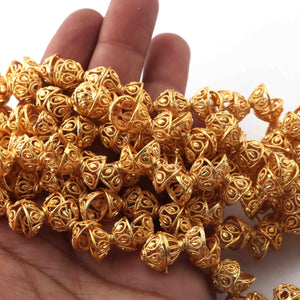 2 Strands Gold Plated Designer Copper Half Cap, Casting Copper Beads, Jewelry Making Supplies 10mm 8 inches GPC183 - Tucson Beads