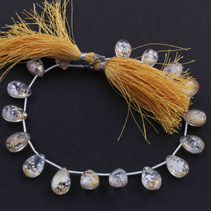 1 Strand Golden Rutile  Faceted  Briolettes -Pear  Shape Briolettes - 12mmx 8mm 9 inch BR413 - Tucson Beads