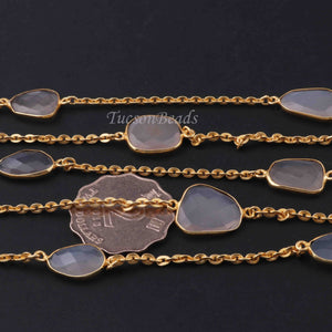 1 Foot Gray Moonstone Connector Chain - 24k Gold Plated Bezel Continuous Connector Chain 24mmx16mm BD859 - Tucson Beads