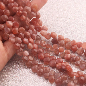 1  Strand Chocolate  Moonstone Faceted Briolettes  - Heart  Shape Briolettes - 9mmx8mm-7mmx6mm 8 Inches BR02931 - Tucson Beads