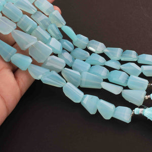 1 Strand  Aqua Chalcedony Faceted Briolettes -Tumbled Shape Briolettes - 12mmx10m-20mmx16mm- 8 Inches BR695 - Tucson Beads