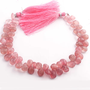 1  Strand  Strawberry Quartz Faceted Briolettes - Pear Shape Briolettes -11mmx8mm-8mmx7mm- 8 Inches BR02929 - Tucson Beads