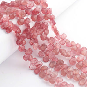 1  Strand  Strawberry Quartz Faceted Briolettes - Pear Shape Briolettes -11mmx8mm-8mmx7mm- 8 Inches BR02929 - Tucson Beads